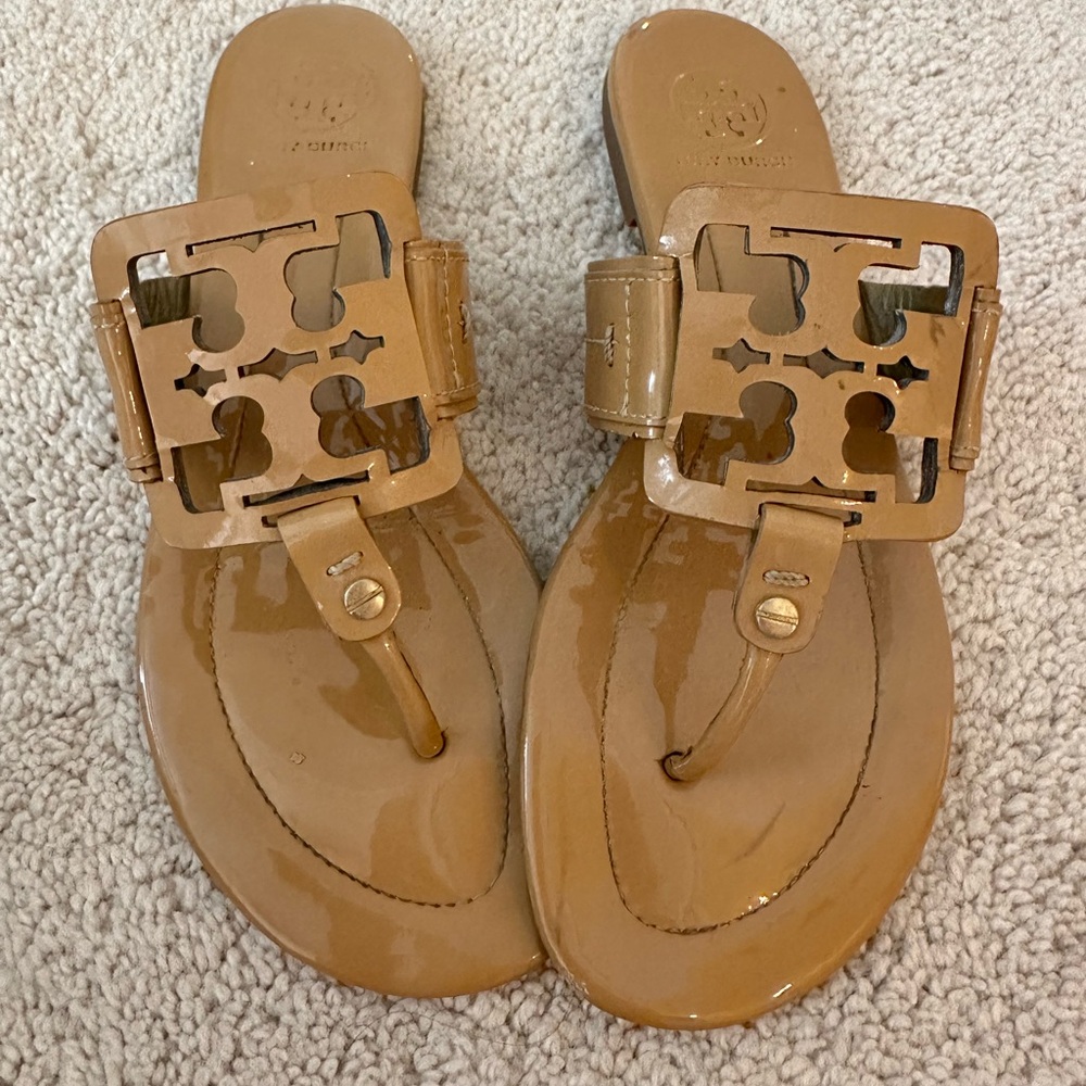 Tory Burch miller sandal- tan patent leather